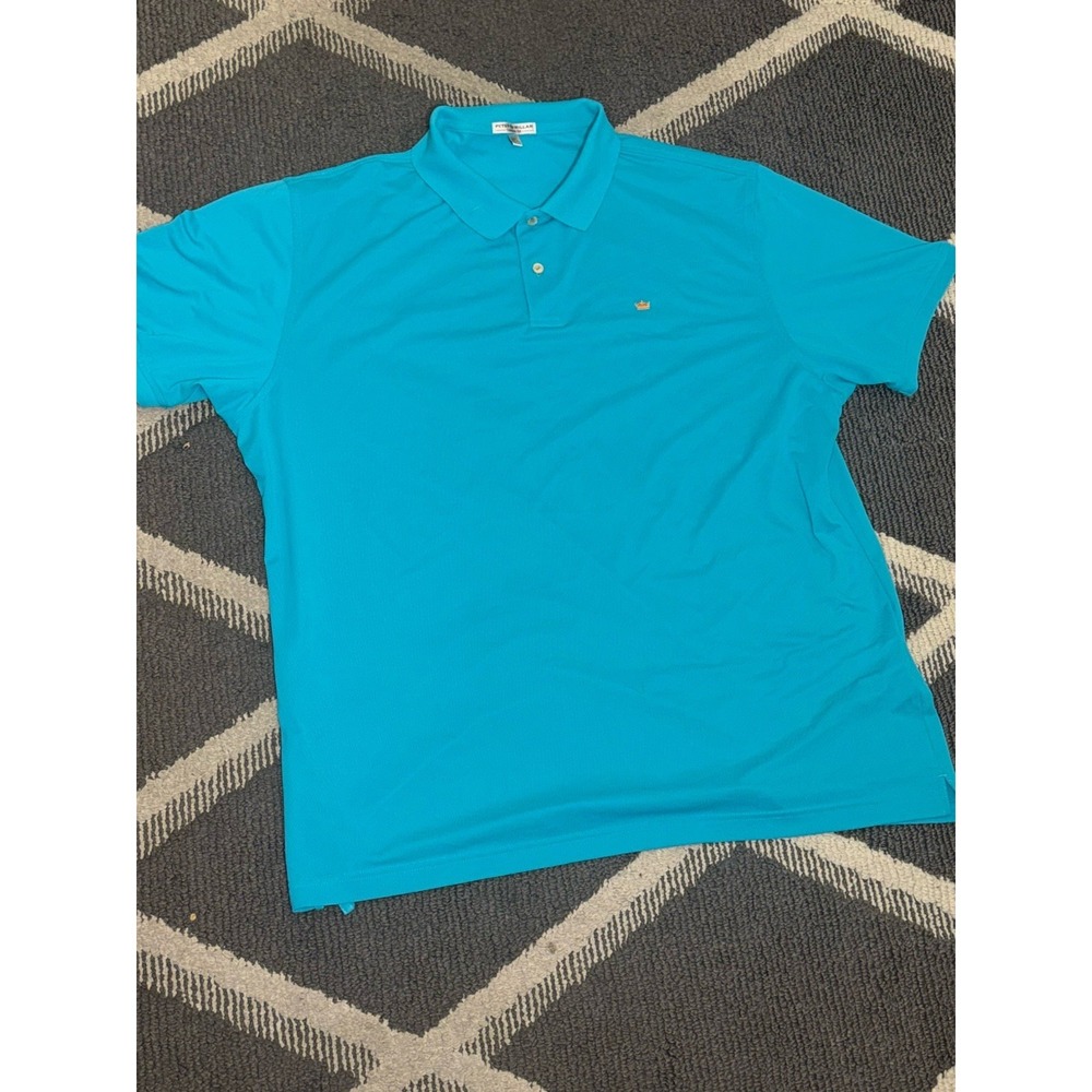 Peter Millar Polo Men XXL Turquoise Blue Golf Performance Crown Logo Summer Shir